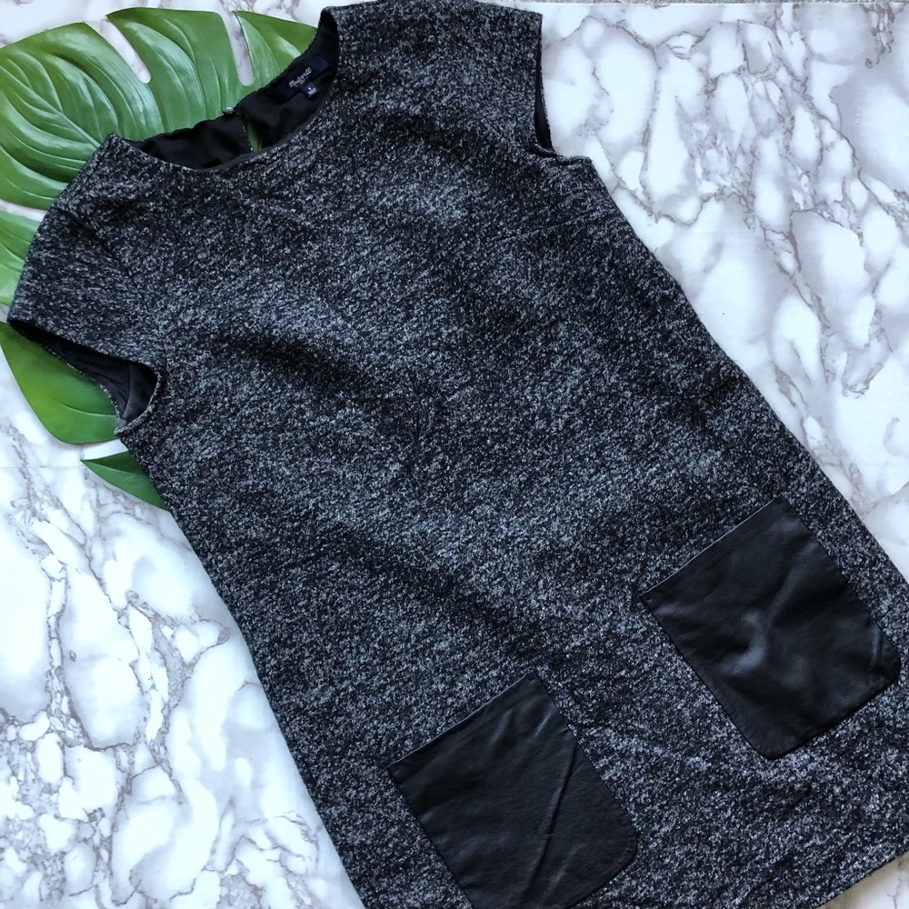 Madewell Wool and Leather Pocket Mini Shift Dress